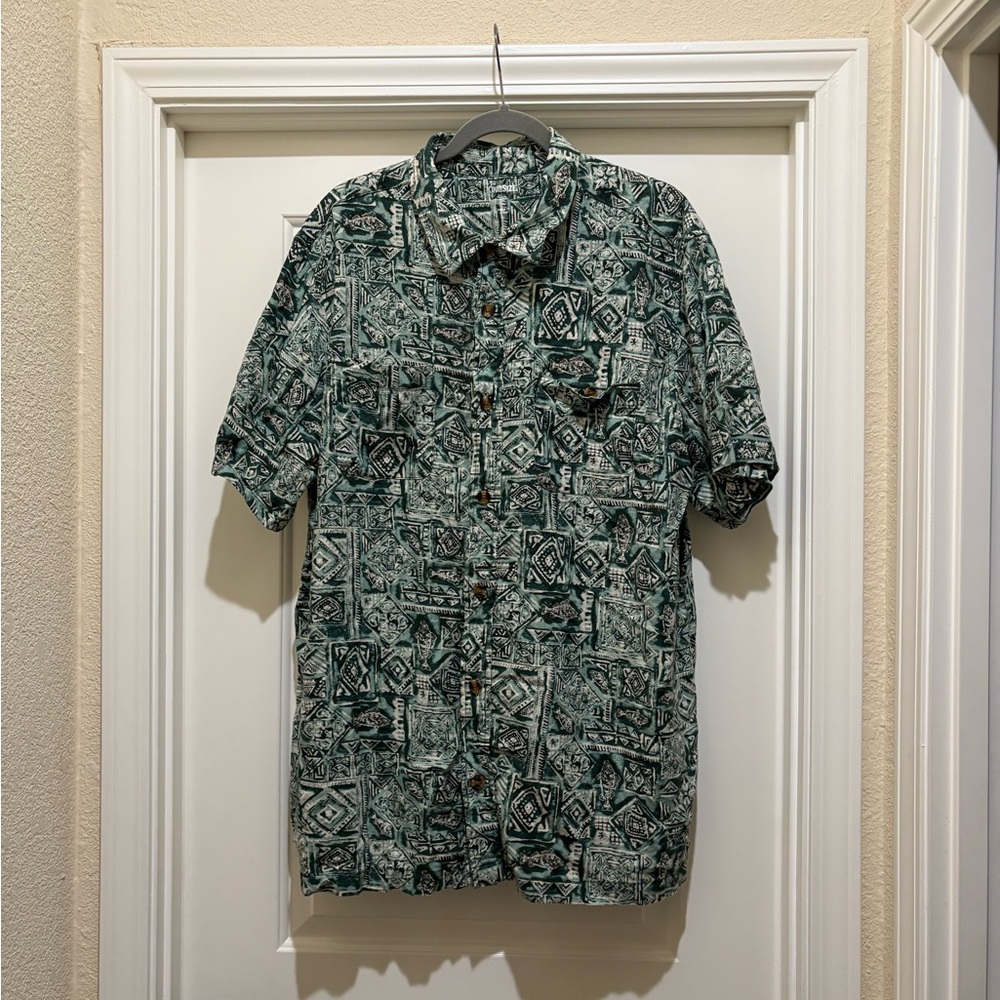 King Size Green Hawaiian Styled Button-Down Shirt